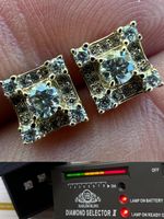 Real Solid 10k Yellow Gold Iced Kite Moissanite Earrings Mens Ladies 6.5mm Studs