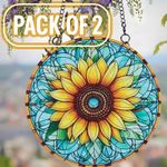 2 x Sun Catchers Sunflower Stained Glass Window Hangings 6-Inch Decor 2A 63% Off