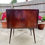 Vintage Teak Record Cabinet Vinyl Storage 61cm Retro Mid-Century Wooden Legs