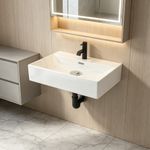 Bathroom Wash Sink Basin Wall Hung Rectangular Ceramic Countertop White 50X36cm