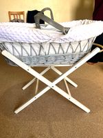 Dawson Rodgers Moses Basket Set with Folding Stand, Portable, Grey Oval