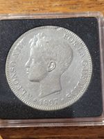 1897 Alfonso XIII Spain Silver 5 Pesetas – Mid Grade – In Professional Case