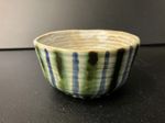 Handmade Small Round Trinket Pot Dish Green Blue Stripes 5cm tall