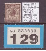 LOT #B129 - SG436 - 1 1/2d Purple-Brown (NCom7d) Q for O in Union - 1929 CV £500