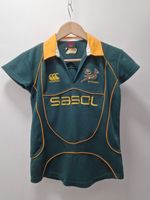Vintage Canterbury SASOL Springboks SA Rugby Shirt Womens UK 10 Green Yellow C34
