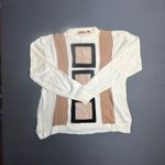 Trutus Sweater M Cream Beige Black Geometric Pattern Retro Knit