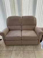 2 Seater Recliner Sofa Beige Fabric Manual Reclining Loveseat – Both Working