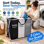 Folding Laundry Basket Washing Clothes Storage Bin Hamper Tidy 3 grids Bag