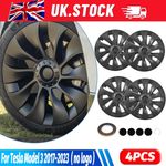 18" Wheel Cover Hubcaps Rim Cover Matte Black 4pcs For Tesla Model 3 2017-2023