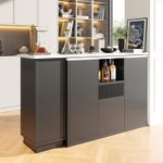 Kitchen Island Breakfast Bar Dining Table with Storage Cabinet Cupboard Black