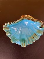 Vintage Majolica clam shell dish vibrant turquoise immaculate condition