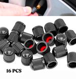 16x Black Tyre Valve Dust Caps With Internal Air Dust Water Seals Steel Alloys