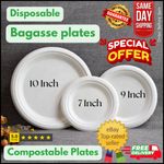 Bagasse Compostable Plates 7" 9" 10" | Biodegradable Eco Disposable Party Plates
