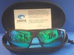 Costa 580P Tuna Alley Blueish Green Mirrored Lenses Black Frame Sunglass, Case