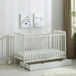 MCC® White Brooklyn Baby Cot Crib with Water repellent Mattress & Wheeled Drawer