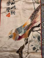 Antique Chinese Silk Embroidery  Qing Dynasty 19th Century  Paradise  Peonies 