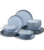 18 Pieces Stoneware Dinner Set Service for 6, Lakeside Mist Blue