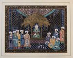 MUGHAL STYLE GOUACHE COURT SCENE Indian Miniature Painting Mounted Art