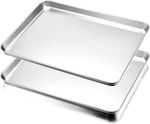 Baking Tray Sheet Stainless Steel Rimmed Pan Baking Easy Clean Large Size Set 2