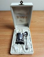 Silver Plated St Medard Christening Egg Cup Spoon Cased French Vintage Set Gift