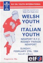 Apr 94 WALES v ITALY  Youth international at Rodney Parade, Newport