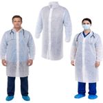 50x Disposable Visitor Coats White Non-Woven Protective Gowns PPE Lightweight