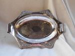 ORNATE SILVER PLATED OVAL DISH on BALL CLAW FEET with ROLLED END HANDLES VINTAGE