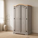Corona Wardrobe Grey 2 Door Arch Top Wax Solid Mexican Pine Wood Bedroom