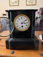Large antique slate and marble timepiece mantle clock working order