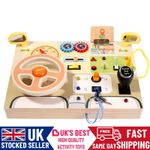 Montessori Simulated Car Driving Wheel Busy Board Sensory Toys with Light Switch