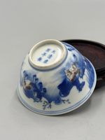 Antique 19th c. Chinese Blue and White Underglaze Red "Eight Horses" Cup