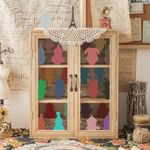 6-Tier Solid Wooden Desktop Blind Cabinet Display Rack Figure Doll Storage Case