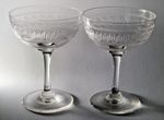 PAIR OF ANTIQUE EDWARDIAN GREEK KEY CRYSTAL CHAMPAGNE SAUCERS 4.5"