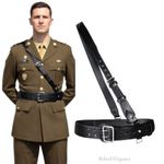 Sam Browne Belt BLACK Genuine Leather Complete British Military Cross Strap Army