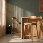 Copenhagen Counter Stool Grey PU Leather Oak Bow Frame 66cm