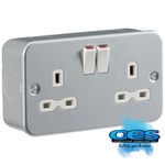 METAL CLAD 13AMP DOUBLE 2 GANG SWITCHED SOCKET TWIN ELECTRICAL WALL SOCKET PLUG 