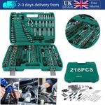 216 PCS Socket Set 1/4" 3/8" 1/2" Spanner Drive Ratchet Wrench Mechanic Tool Kit