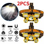 2PCS Super Bright Head Torch Headlight LED Rechargeable Headlamp Camping Fishing