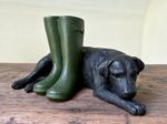 Fabulous vintage black Labrador Dog and hunter boots by north light  1980’s.