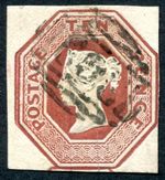 1848 SG57 10d Brown Embossed cut square, small split by thread at top else