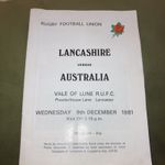 Lancashire v Australia, Vale of Lune RUFC Programme 09/12/81 VGC (3594)