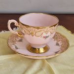 VINTAGE TUSCAN PINK  #6700H HAND PAINTED FLORAL GOLD GILT CUP and SAUCER set 