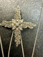 Sterling Silver Marcasite Cross Necklace 925 Thailand Pendant 18" Italy Chain
