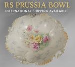 Antique RS Prussia 10.5" Floral Porcelain Bowl Roses Gold Trim RARE