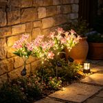 4 Pack Solar Powered Lily Flower Lights Outdoor Garden Stake Lamp Waterproof