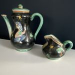 C.A.S. Hand Painted Vietri Italy Ceramic Coffee Pot w/ Lid & Creamer Set 400