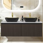 Wall Mounted Floating Bathroom Vanity Sink Set Cabinet with Dual Artistic Basins