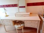 White Wood Dressing Table w/ Mirror & Bedside Table Set, 6 Drawers 1 Door