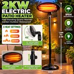 Waterproof Electric Patio Heater Free Standing Quartz Warmer Garden Outdoor 2KW