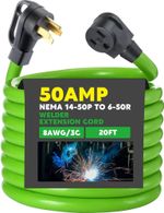 20 Feet 8Awg 50Amp Welder Extension Cord Compatible with Nema 14-50P to 6-50R, 4